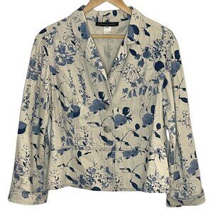 Alexis & Avery Blazer Linen & Cotton Jacket Blue Floral Print Medium Peplum